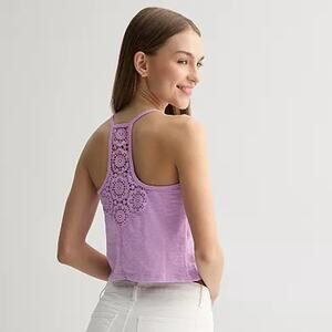 NWT SO Little Lavender Crochet Back Cropped Tank Top Junior's Size Large